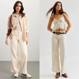 WRANGLER Retro 70s Natural Ivory Cotton & Hemp Denim High Rise Wide Leg Jeans 30